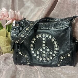Country road Black Studded Peace Sign Women's Bag